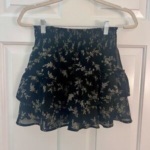 Altar'd State Black and Gold Floral Mini Skirt